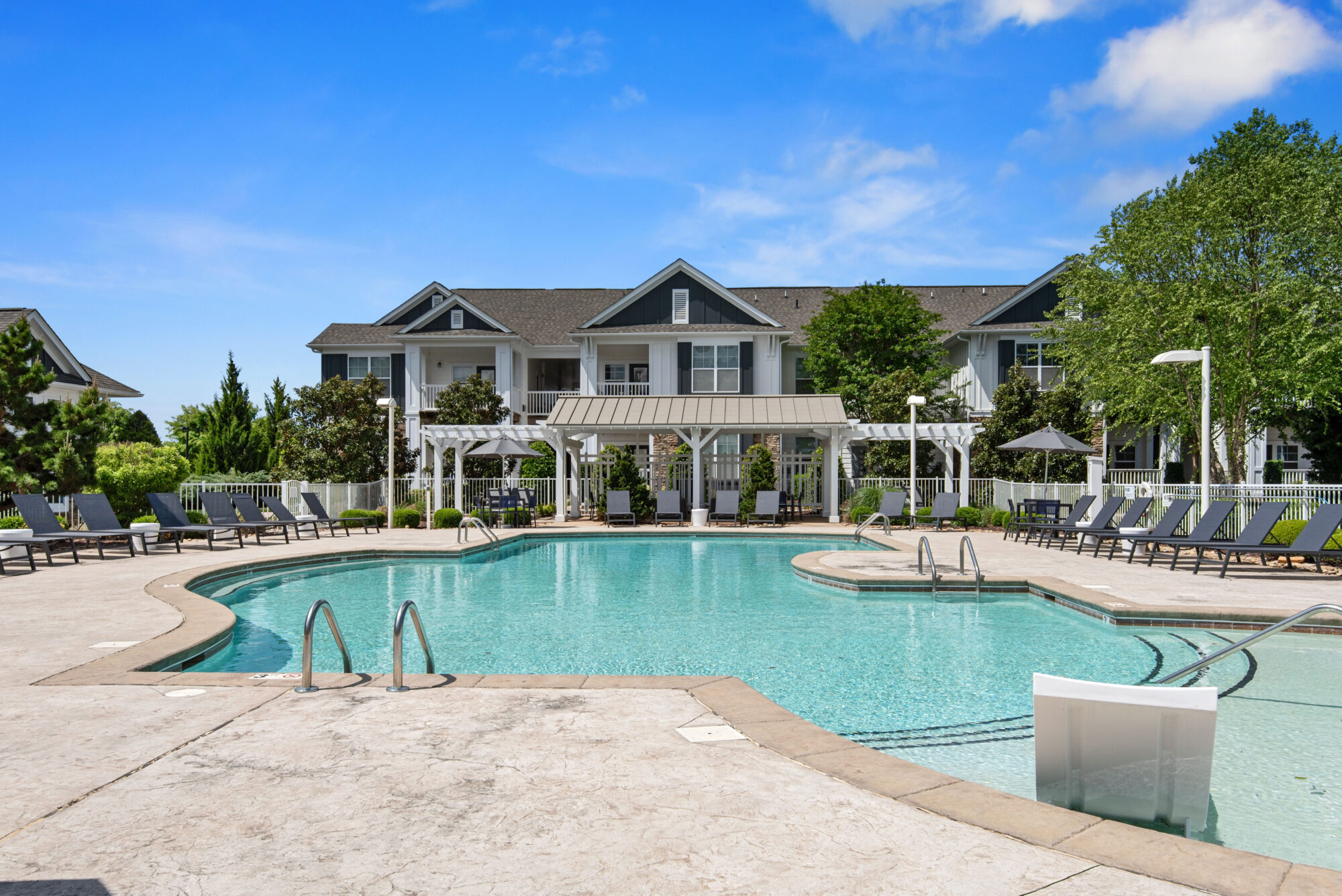 Pool with covered and uncovered deck seating